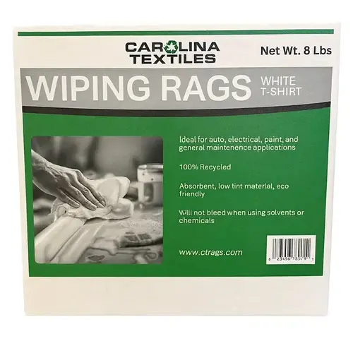 White Recycled T-Shirt Knit Rags, 8 lb Box White Recycled T-Shirt Knit Rags, 8 lb Box