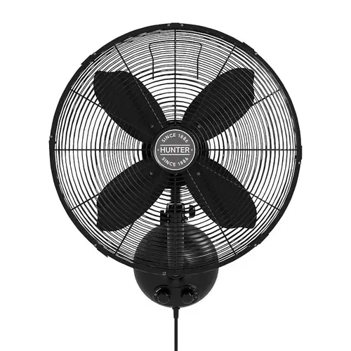Hunter Wall Fan, 120 V, 16 in Dia Blade, 4-Blade, 3-Speed, 1959 cfm Air, Black Hunter Wall Fan, 120 V, 16 in Dia Blade, 4-Blade, 3-Speed, 1959 cfm Air, Black