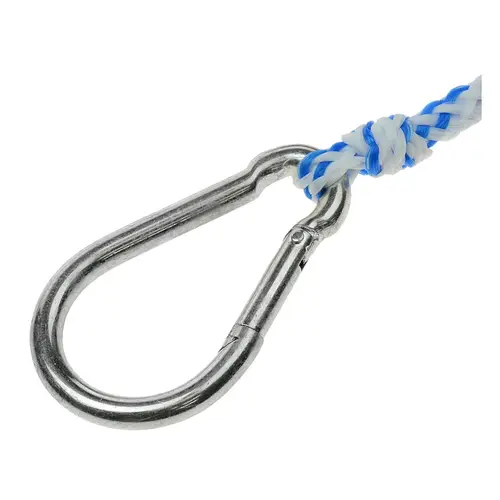 1/4" x 50 ft Anchor Line with Hook, Hollow Braid Polypropylene, White / Blue 1/4" x 50 ft Anchor Line with Hook, Hollow Braid Polypropylene, White / Blue