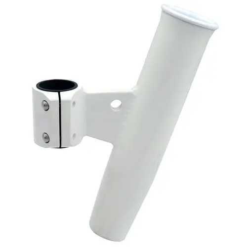 Aluminum Vertical Clamp-On Rod Holder, Fits 1.66" Measured Outside Diameter White Aluminum Vertical Clamp-On Rod Holder, Fits 1.66" Measured Outside Diameter White
