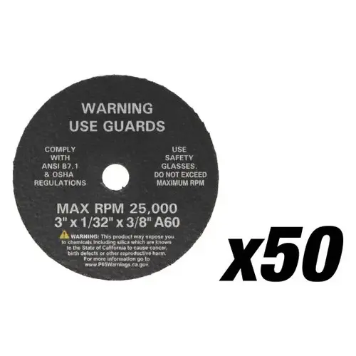 3" Cut-Off Wheels, 3" x 1/32" x 3/8", 50 per Box 3" Cut-Off Wheels, 3" x 1/32" x 3/8", 50 per Box