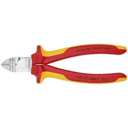 Diagonal Cutting Pliers with Stripper-1000V, 6.25", Comfort Grip, VDE Diagonal Cutting Pliers with Stripper-1000V, 6.25", Comfort Grip, VDE