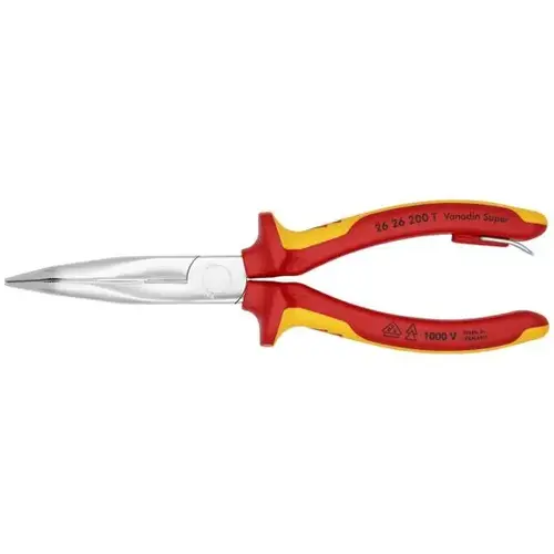 Long Nose 40 degree Angled Pliers with Cutter-1000V Insulated-Tethered Attachment, 8" Long Nose 40 degree Angled Pliers with Cutter-1000V Insulated-Tethered Attachment, 8"