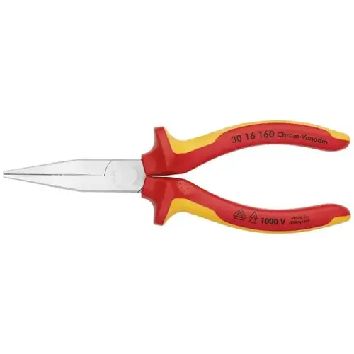 Long Nose Pliers-Flat Tips-1000V, 6.25", Comfort Grip, VDE Long Nose Pliers-Flat Tips-1000V, 6.25", Comfort Grip, VDE