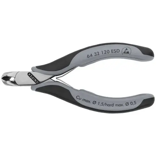 Electr End Cutting NippersESD, 4.75", Comfort Grip, SemiFlush Sml Bevel Cut, 15 degree Electr End Cutting NippersESD, 4.75", Comfort Grip, SemiFlush Sml Bevel Cut, 15 degree