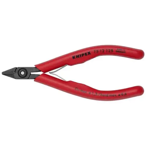 Electronics Diagonal Cutters, 5", Plastic, Semi-flush Bevel Cut, Lead Catcher Electronics Diagonal Cutters, 5", Plastic, Semi-flush Bevel Cut, Lead Catcher