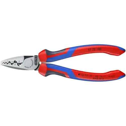Crimping Pliers-Wire Ferrules, 7.25", Comfort Grip, Mandrel Crimp, 9 Crimp Pos Crimping Pliers-Wire Ferrules, 7.25", Comfort Grip, Mandrel Crimp, 9 Crimp Pos