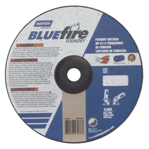 9 x 1/8 x 7/8 In. BlueFire Foundry Grinding and Cutting Wheel ZC 24 T Type 27 9 x 1/8 x 7/8 In. BlueFire Foundry Grinding and Cutting Wheel ZC 24 T Type 27