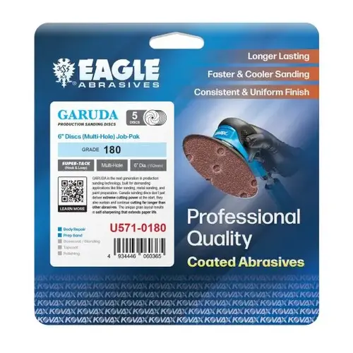 6" GARUDA SUPER TACK DISC-MULTI HOLES, GRIT 180-JOB PAK(5 pcs per pack) 6" GARUDA SUPER TACK DISC-MULTI HOLES, GRIT 180-JOB PAK(5 pcs per pack)