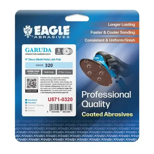 6" GARUDA SUPER TACK DISC-MULTI HOLES, GRIT 320-JOB PAK(5 pcs per pack) 6" GARUDA SUPER TACK DISC-MULTI HOLES, GRIT 320-JOB PAK(5 pcs per pack)