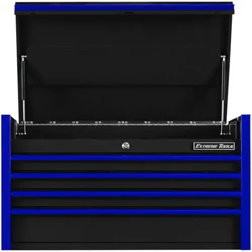 DX Series 41x25 4 Drawer Top Chest 100 lbs Slides Black with Blue Trim DX Series 41x25 4 Drawer Top Chest 100 lbs Slides Black with Blue Trim