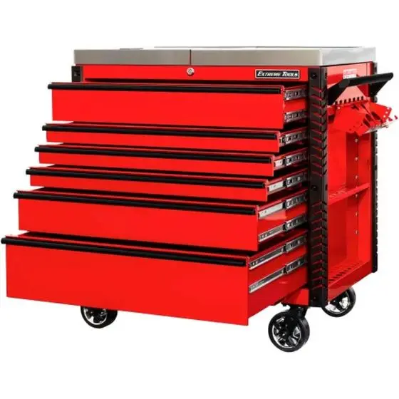 Extreme Tools 55In W X 25In D 8 Drawer Roller Cabinet With Power Tool Drawer - Red With Black Drawer (DX552508RCRDBK)
