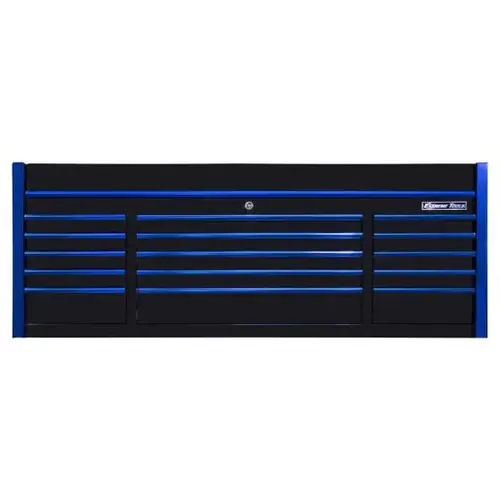 EXQ Series 72x31 15 Drawer Triple Bank Pro Top Chest Black w Blue Trim EXQ Series 72x31 15 Drawer Triple Bank Pro Top Chest Black w Blue Trim