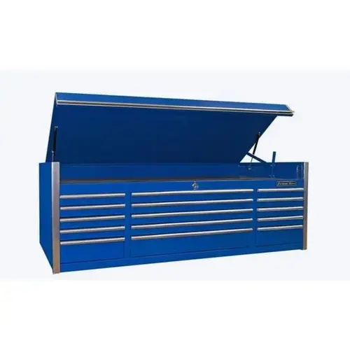 EXQ Series 72x31 15 Drawer Triple Bank Pro Top Chest Blue w Chrome Trim EXQ Series 72x31 15 Drawer Triple Bank Pro Top Chest Blue w Chrome Trim