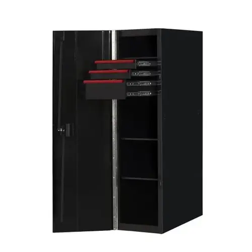 RX Series 19x25 3 Drawer and 3 Shelf Side Locker Black w Red Trim RX Series 19x25 3 Drawer and 3 Shelf Side Locker Black w Red Trim
