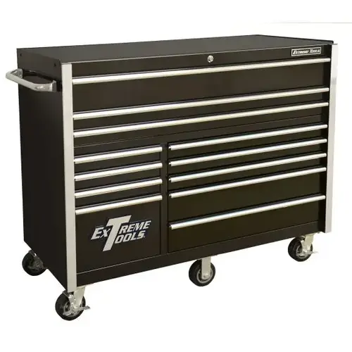 RX Series 55x25 12-Drawer Roll Cab 150 lb Slides Black w Chrome Trim RX Series 55x25 12-Drawer Roll Cab 150 lb Slides Black w Chrome Trim