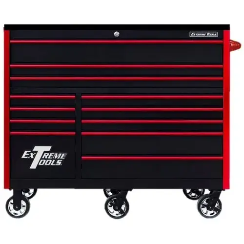 RX Series 55x25 12-Drawer Roll Cab 150 lb Slides Black w Red Trim RX Series 55x25 12-Drawer Roll Cab 150 lb Slides Black w Red Trim