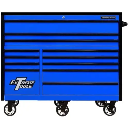 RX Series 55x25 12-Drawer Roll Cab 150 lb Slides Blue w Black Trim RX Series 55x25 12-Drawer Roll Cab 150 lb Slides Blue w Black Trim
