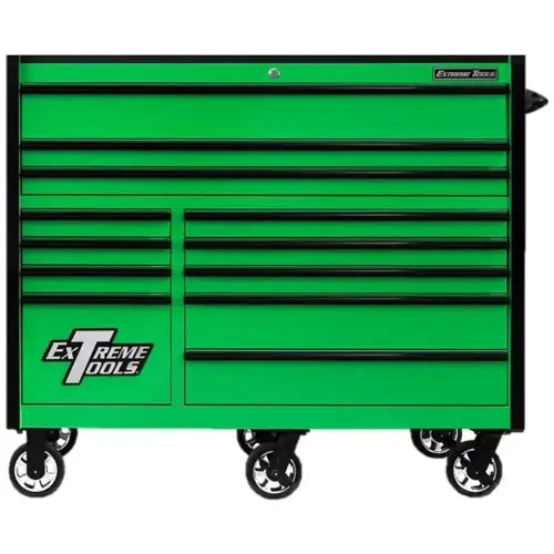 RX Series 55x25 12-Drawer Roll Cab 150 lb Slides Green w Black Trim RX Series 55x25 12-Drawer Roll Cab 150 lb Slides Green w Black Trim