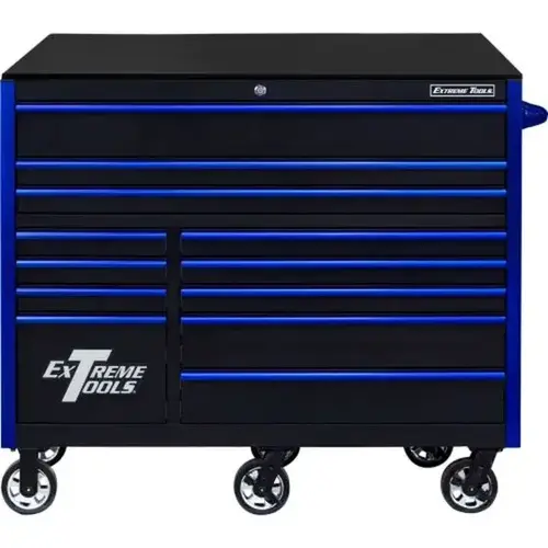RX Series 72x25 12 Drawer Top Chest 150 lbs. Slides Black w Blue Trim RX Series 72x25 12 Drawer Top Chest 150 lbs. Slides Black w Blue Trim
