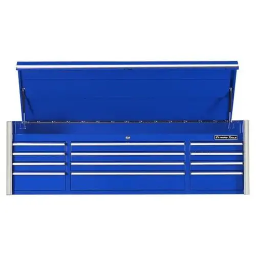 RX Series 72x25 12 Drawer Top Chest 150 lbs. Slides Blue w Chrome Trim RX Series 72x25 12 Drawer Top Chest 150 lbs. Slides Blue w Chrome Trim