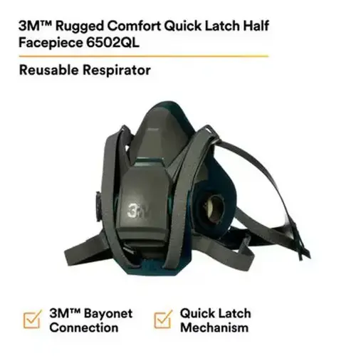 3M Rugged Comfort Quick Latch Half Facepiece Reusable Respirator 6502QL/49490, 3M Rugged Comfort Quick Latch Half Facepiece Reusable Respirator 6502QL/49490,