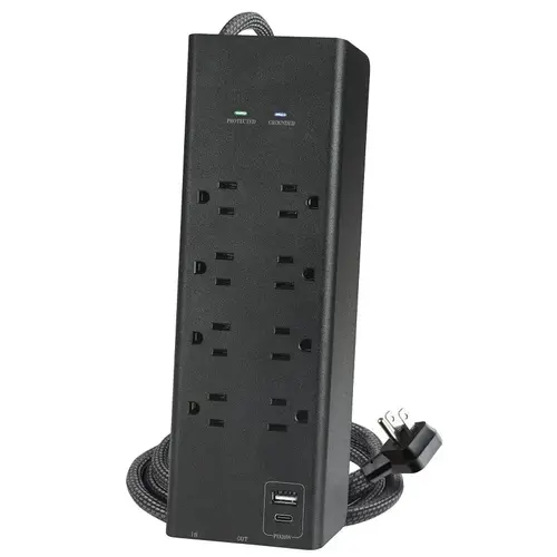 Surge Protector, Coaxial & AC, 3000 Joules, 6 ft Cord, Black Surge Protector, Coaxial & AC, 3000 Joules, 6 ft Cord, Black