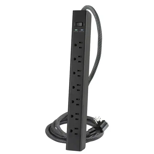 7-Outlet Surge Protector Power Strip, 1500 Joule, 4 ft Cord, Black 7-Outlet Surge Protector Power Strip, 1500 Joule, 4 ft Cord, Black
