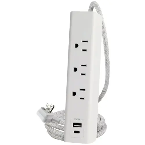 Surge Protector, 300J, USB-A/C Ports, White, 6 ft Cord Surge Protector, 300J, USB-A/C Ports, White, 6 ft Cord