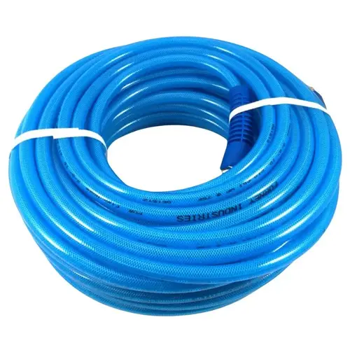 Forney Flex Air Hose, 3/8 in ID, 1/4 in OD, 100 ft L, MNPT, 210 psi Pressure, Polyurethane, Blue Forney Flex Air Hose, 3/8 in ID, 1/4 in OD, 100 ft L, MNPT, 210 psi Pressure, Polyurethane, Blue