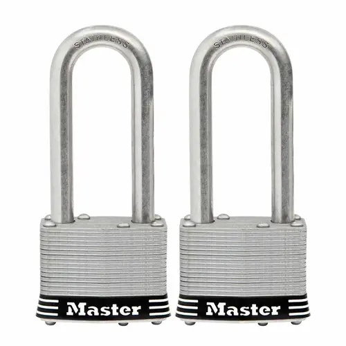 2" (51 mm) Wide Laminated Stainless Steel Pin Tumbler Padlock with 2-1/2" (64 mm) Shackle, 2-Pack 2" (51 mm) Wide Laminated Stainless Steel Pin Tumbler Padlock with 2-1/2" (64 mm) Shackle, 2-Pack