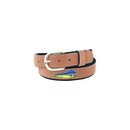 Men's Embroidered Dolphin Fish Belt, Navy, 32 Men's Embroidered Dolphin Fish Belt, Navy, 32