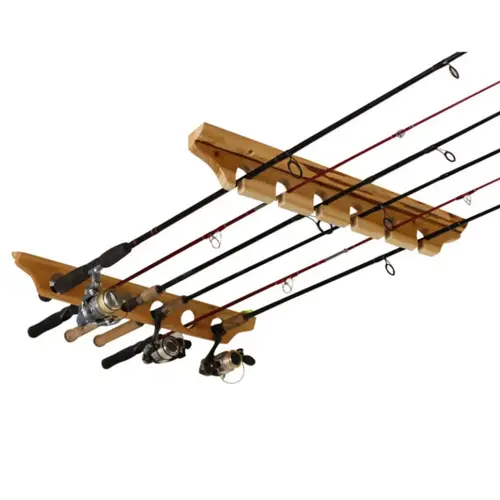 Rustic Wood 6 Fishing Rod Wall & Ceiling Rack Rustic Wood 6 Fishing Rod Wall & Ceiling Rack