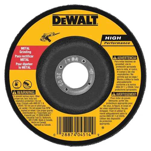 DEWALT 4-1/2" x 1/4" x 7/8" High Performance Metal Grinding Wheel DEWALT 4-1/2" x 1/4" x 7/8" High Performance Metal Grinding Wheel