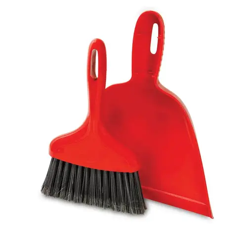 Dust Pan with Whisk Broom, Red Dust Pan with Whisk Broom, Red