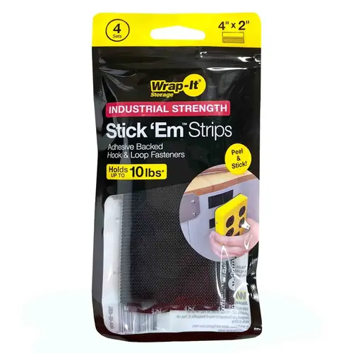 4" x 2" Stick 'Em, Strips - Industrial Strength, 4 Sets Black 4" x 2" Stick 'Em, Strips - Industrial Strength, 4 Sets Black