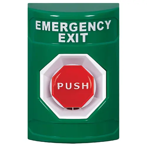 Stopper Station, Green, No Cover, Key-to-Reset, Illuminated, "EMERGENCY EXIT"English
