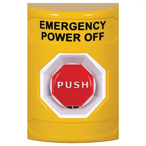 Stopper Station, Yellow, No Cover, Key-to-Reset, Illuminated, "EMERGENCY POWER SHUT OFF"English