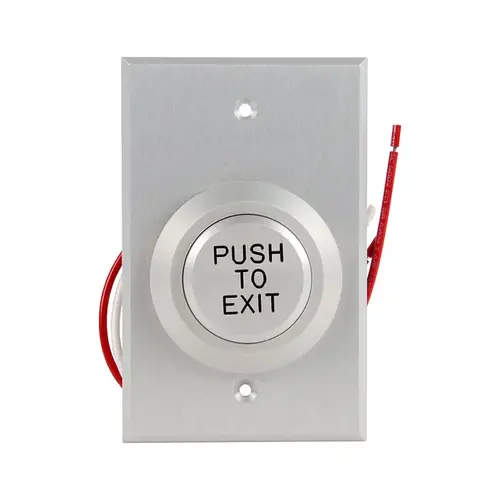 5287 Series Single Gang Heavy Duty Push Button Switch, Pneumatic 2-60 Second Delay, Form Z, 1-1/2" Diameter Button, "PUSH TO EXIT" in Black Letters