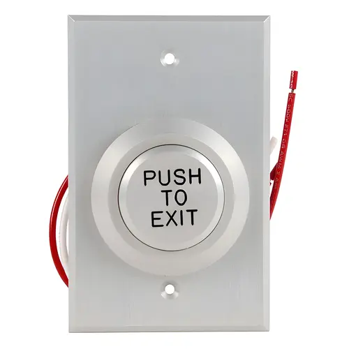 5287 Series Single Gang Heavy Duty Push Button Switch, Pneumatic 2-60 Second Delay, Form Z, 1-1/2" Diameter Button, "PUSH TO EXIT" in Black Letters 5287 Series Single Gang Heavy Duty Push Button Switch, Pneumatic 2-60 Second Delay, Form Z, 1-1/2" Diameter Button, "PUSH TO EXIT" in Black Letters