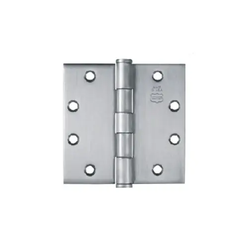 Ball Bearing Five Knuckle Architectural Grade Hinge with Button Tips, Standard Steel Full Mortis, 3-1/2 In. by 3-1/2 In. Bright Brass