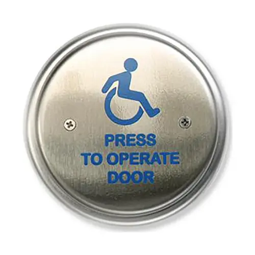 Stainless Steel Push Switch Press to Operate Door Wheelchair 4-1/2" Round Stainless Steel Push Switch Press to Operate Door Wheelchair 4-1/2" Round