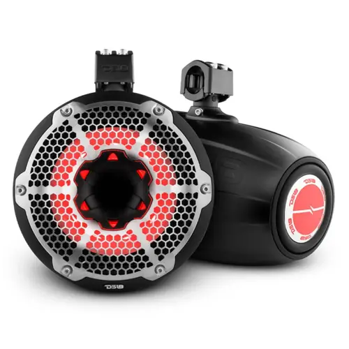 HYDRO 10" Neodymium Marine Tower Speakers with Built-in Passive Radiator, 1" Driver and RGB LED Light, 900 Watts, Black HYDRO 10" Neodymium Marine Tower Speakers with Built-in Passive Radiator, 1" Driver and RGB LED Light, 900 Watts, Black