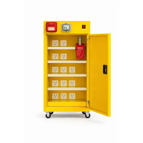 Medium Vault with Hafex Commercial Lithium-ion Battery Charging and Fire-Containment Cabinet Medium Vault with Hafex Commercial Lithium-ion Battery Charging and Fire-Containment Cabinet