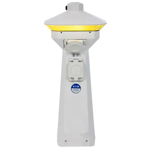 31" Hatteras Power Pedestal Light, (1) 50 Amp 125/150C Shore Power Receptacle, (1) 20 Amp 125V GFCI Protected Duplex Receptacle 31" Hatteras Power Pedestal Light, (1) 50 Amp 125/150C Shore Power Receptacle, (1) 20 Amp 125V GFCI Protected Duplex Receptacle