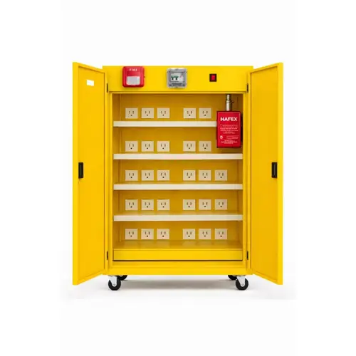 Large Vault with Hafex Commercial Lithium-ion Battery Charging and Fire-Containment Cabinet Large Vault with Hafex Commercial Lithium-ion Battery Charging and Fire-Containment Cabinet