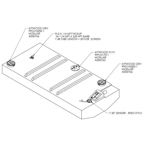 41 Gallon EPA Redi Tank, Permanent Below Deck Fuel Tank, Belly, 60.77"L x 28.84"W x 9.01"H 41 Gallon EPA Redi Tank, Permanent Below Deck Fuel Tank, Belly, 60.77"L x 28.84"W x 9.01"H