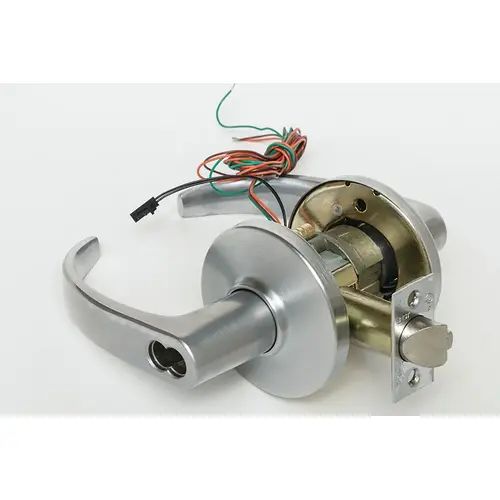 9KW Electromechanical Lock 2-3/4" Backset 7 Pin Storeroom Electrically Locked 14 Lever and D Rose with ANSI Strike Satin Chrome Finish 9KW Electromechanical Lock 2-3/4" Backset 7 Pin Storeroom Electrically Locked 14 Lever and D Rose with ANSI Strike Satin Chrome Finish