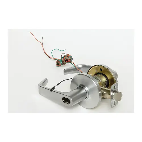 Fail Safe FS Electric Unlock Lever 24VDC, SFIC Prep, Less Core, Angled Return Lever with D Rose (3-1/2" Diameter), S3 ASA Strike (4-7/8" x 1-1/4"), 2-3/4" Backset, Grade 1, 626/US26D Satin Chrome