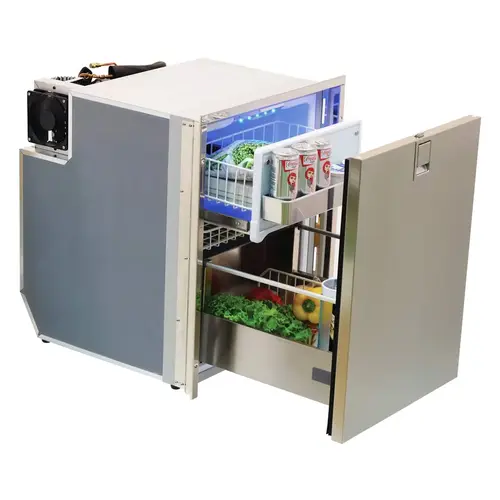Drawer 85 Stainless Steel Refrigerator with Freezer Compartment, AC/DC, 4-Sided Stainless Steel Flange Drawer 85 Stainless Steel Refrigerator with Freezer Compartment, AC/DC, 4-Sided Stainless Steel Flange